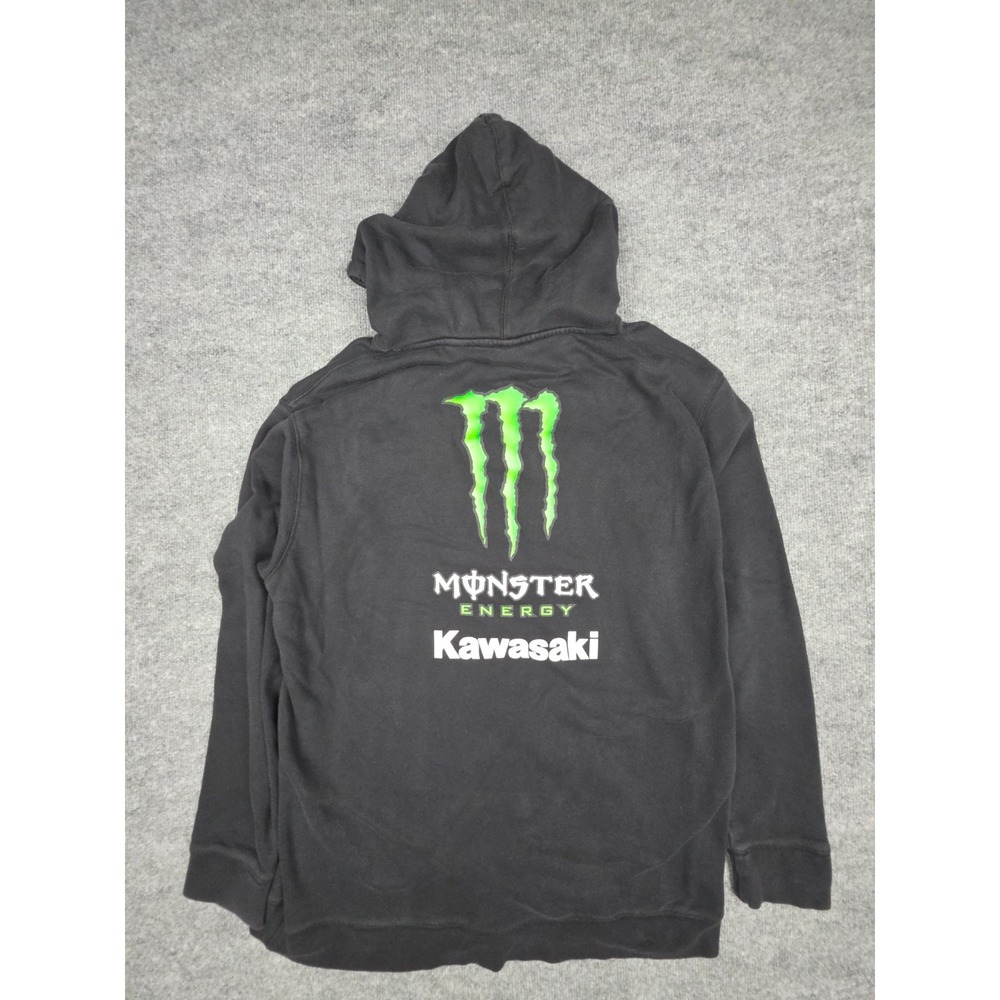 Monster Energy Kawasaki Hoodie Men's XL Black Graphic Double Sided Racing